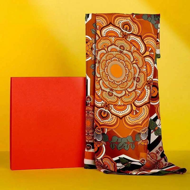 Chinese Style Silk Square Scarf Lotus Design 65 x 65 cm & 88 x 88 cm - SinoCultural -- LS034-1