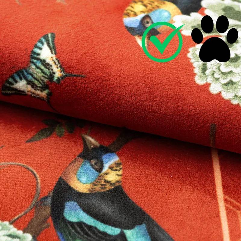Chinoiserie Royal Red Magpie & Hydrangea Sofa Slipcover - SinoCultural -- S0C002A9090