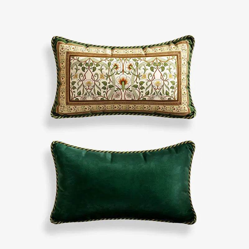 Chinoiserie Floral Vine Short Plush Wooden Green Chair Cushion - SinoCultural -- SC002A38 -