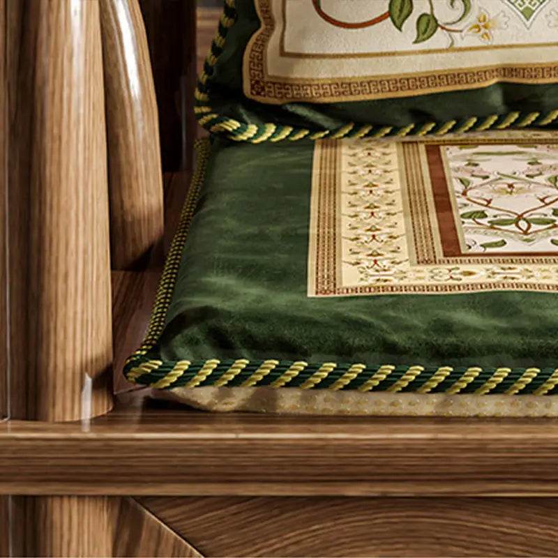 Chinoiserie Floral Vine Short Plush Wooden Green Chair Cushion - SinoCultural -- SC002A38 -