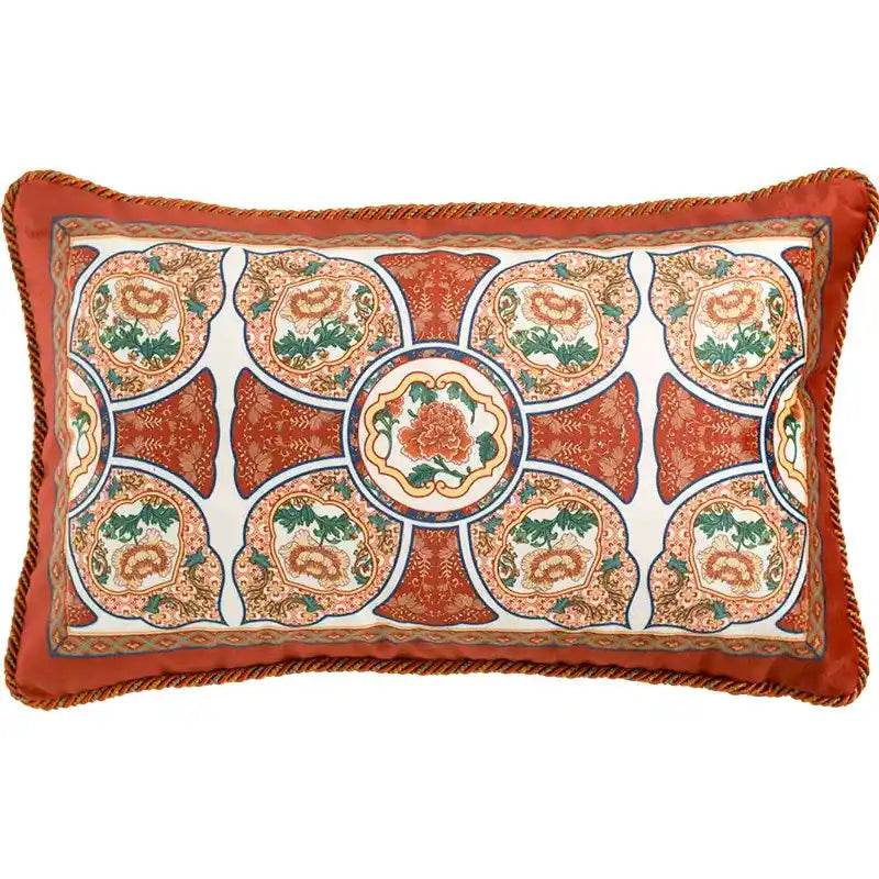 Chinoiserie Red-Yellow Glass Chinese Imperial Chair Cushion - SinoCultural -- SC010A38 -