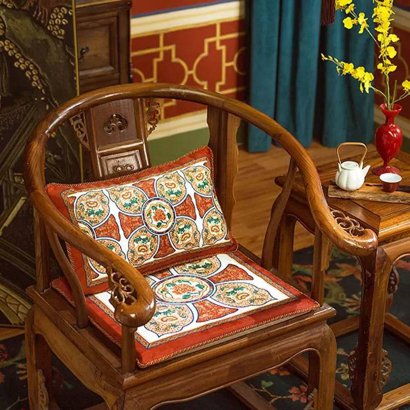 Chinoiserie Red-Yellow Glass Chinese Imperial Chair Cushion - SinoCultural -- SC010A38 -