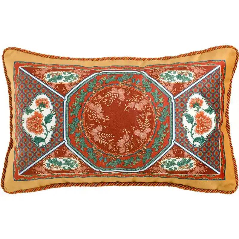 Chinoiserie Red-Yellow Glass Chinese Imperial Chair Cushion - SinoCultural -- SC010A38 -