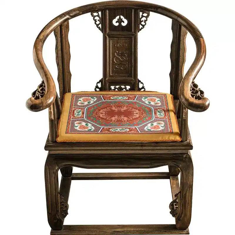 Chinoiserie Red-Yellow Glass Chinese Imperial Chair Cushion - SinoCultural -- SC010A38 -