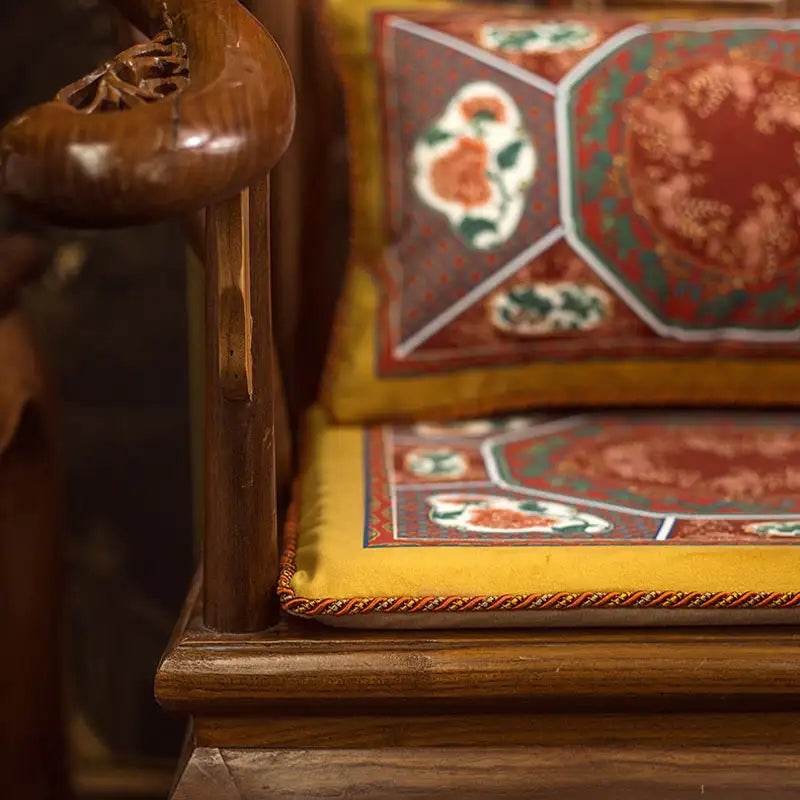 Chinoiserie Red-Yellow Glass Chinese Imperial Chair Cushion - SinoCultural -- SC010A38 -