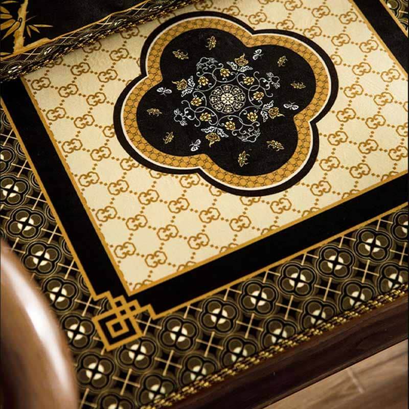 Chinoiserie Black-Gold Bamboo Vintage Wooden Chair Cushion - SinoCultural -- SC011A38