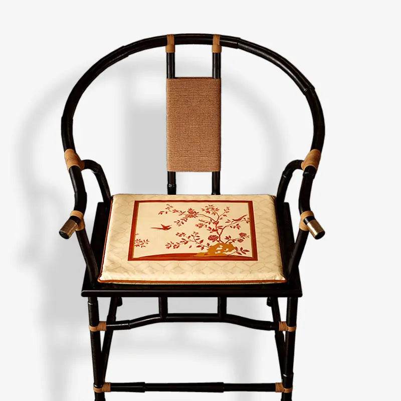 Chinoiserie Rose Moonlight Chinese Red Festival Chair Cushion - SinoCultural -- SC014A38 -