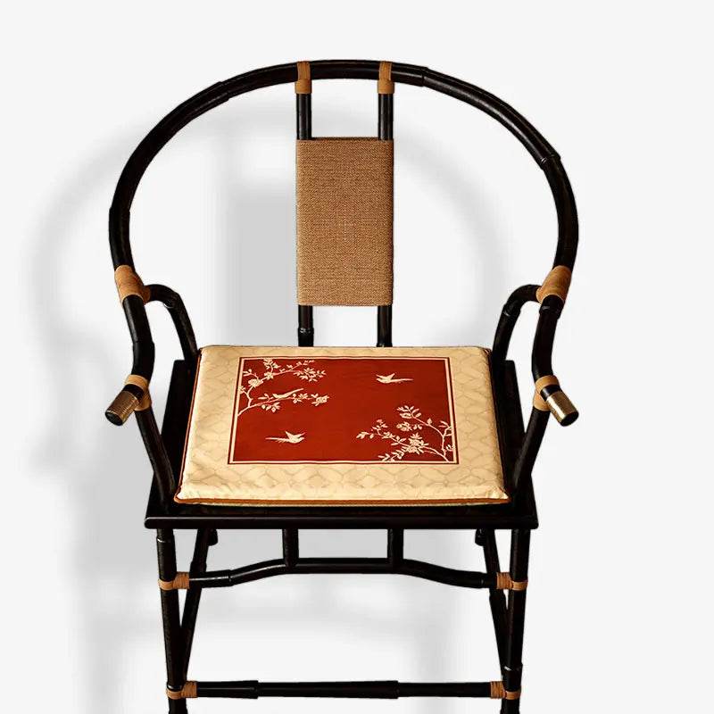 Chinoiserie Rose Moonlight Chinese Red Festival Chair Cushion - SinoCultural -- SC014A38 -