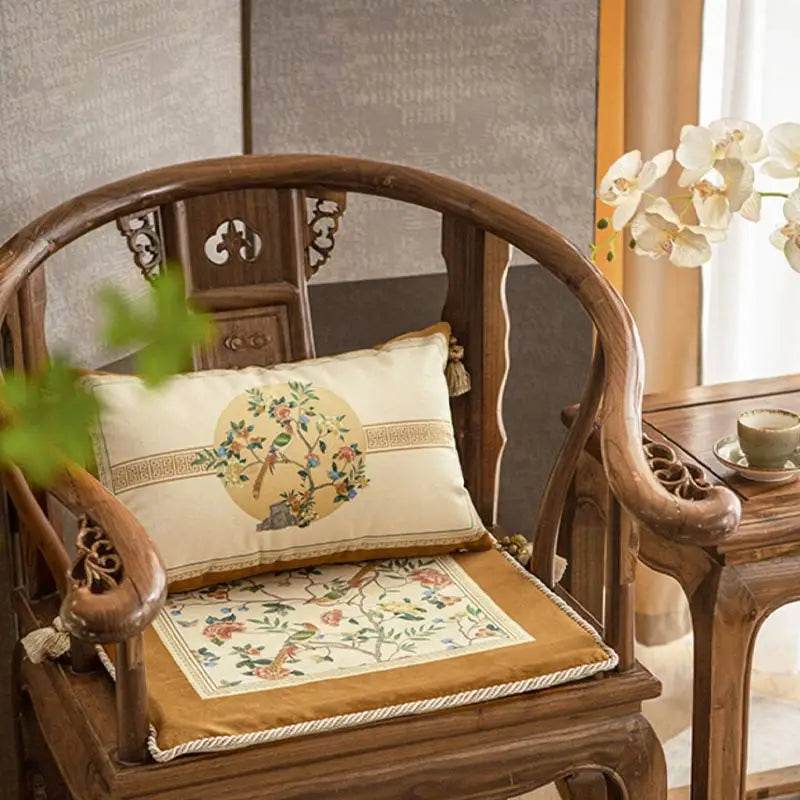 Chinoiserie Vintage Floral Dual-tone Short Plush Lumbar Pillow - SinoCultural -- WP015A01 -