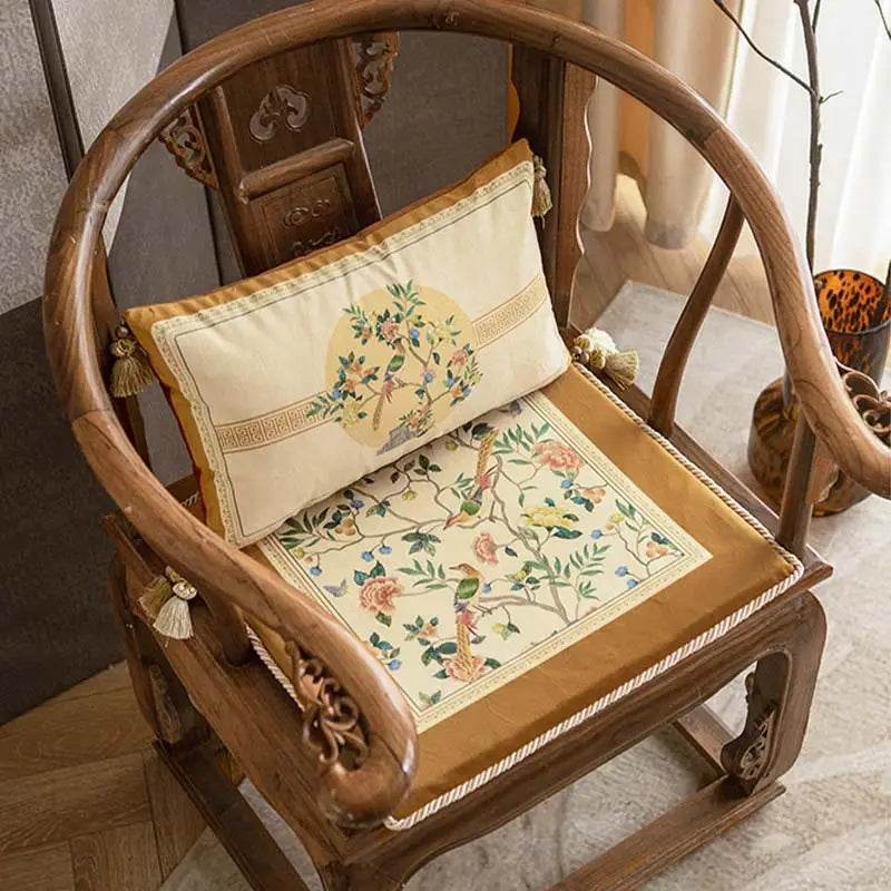 Chinoiserie Vintage Floral Dual-tone Short Plush Lumbar Pillow - SinoCultural -- WP015A01