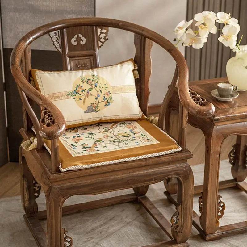 Chinoiserie Vintage Floral Dual-tone Short Plush Lumbar Pillow - SinoCultural -- WP015A01