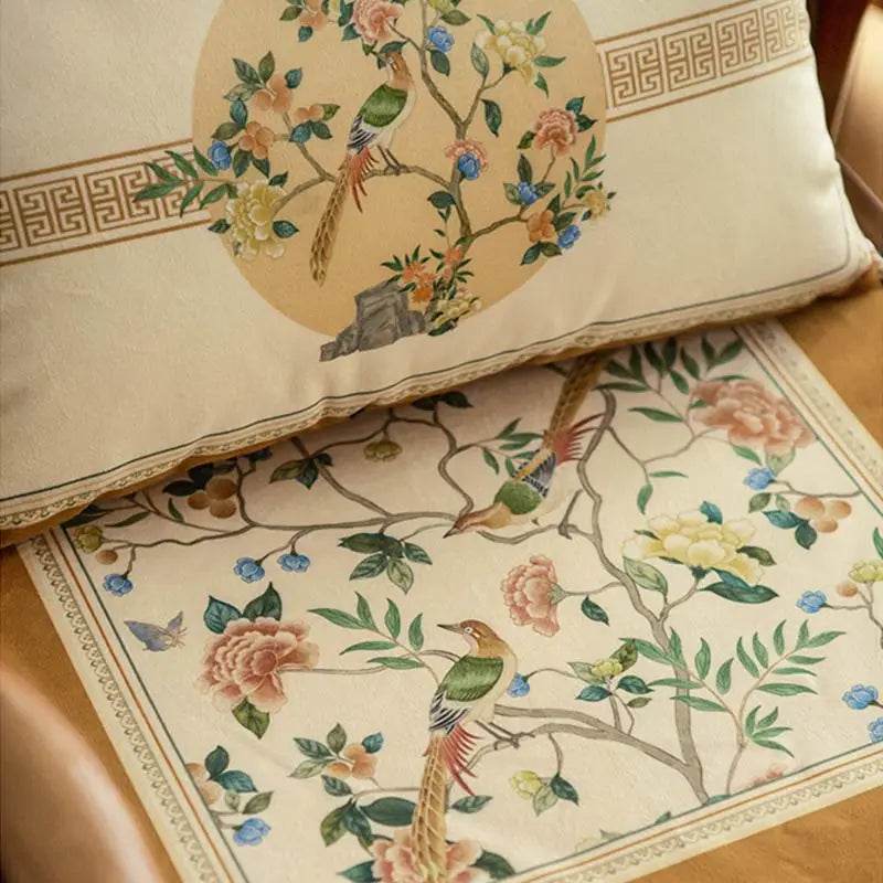 Chinoiserie Vintage Floral Dual-tone Short Plush Lumbar Pillow - SinoCultural -- WP015A01 -