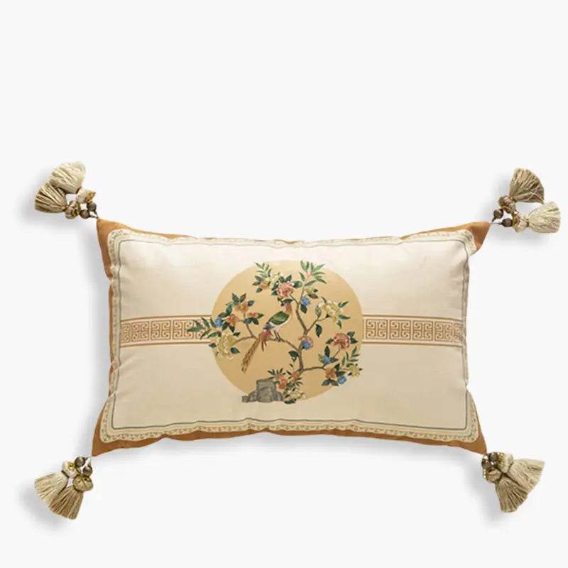 Chinoiserie Vintage Floral Dual-tone Short Plush Lumbar Pillow - SinoCultural -- WP015A01