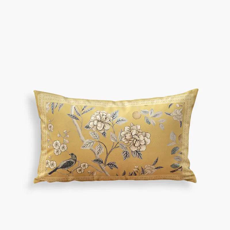 Chinoiserie Elegant Countryside Floral Bird Yellow Chair Cushion - SinoCultural -- SC016A38