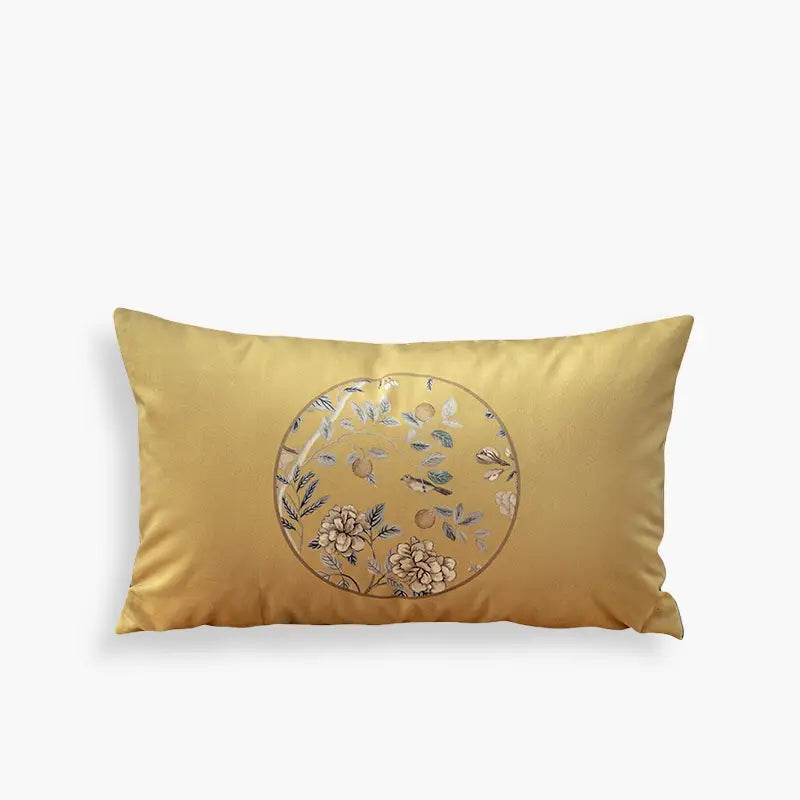 Chinoiserie Elegant Countryside Floral Bird Yellow Chair Cushion - SinoCultural -- SC016A38