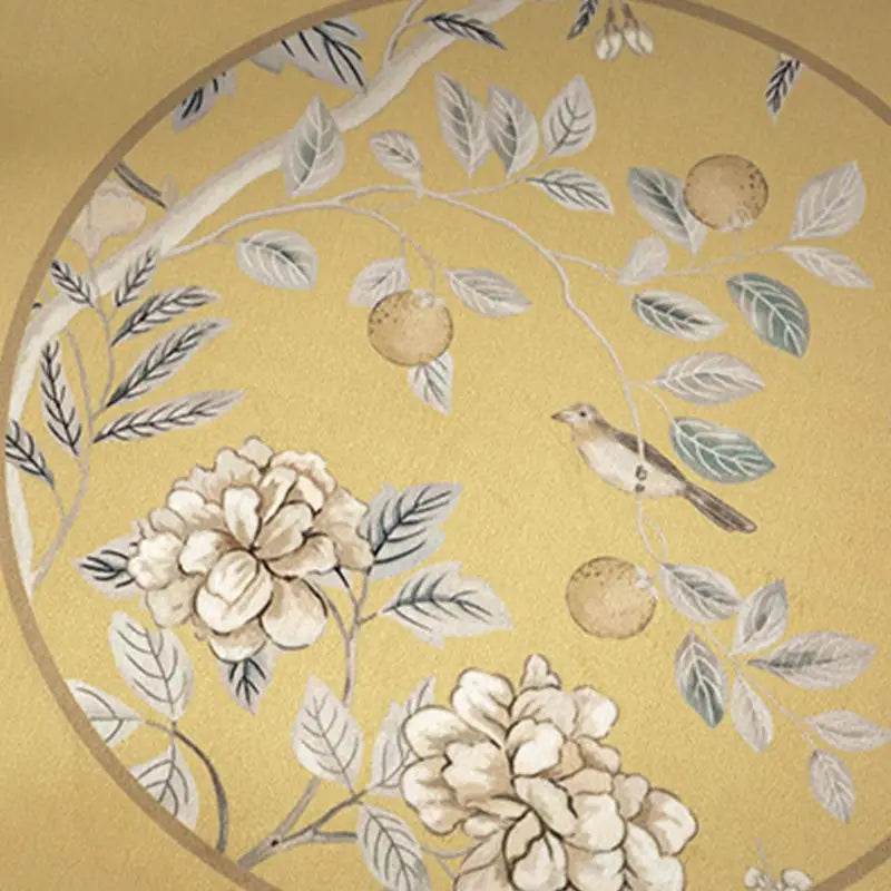 Chinoiserie Elegant Countryside Floral Bird Yellow Chair Cushion - SinoCultural -- SC016A38