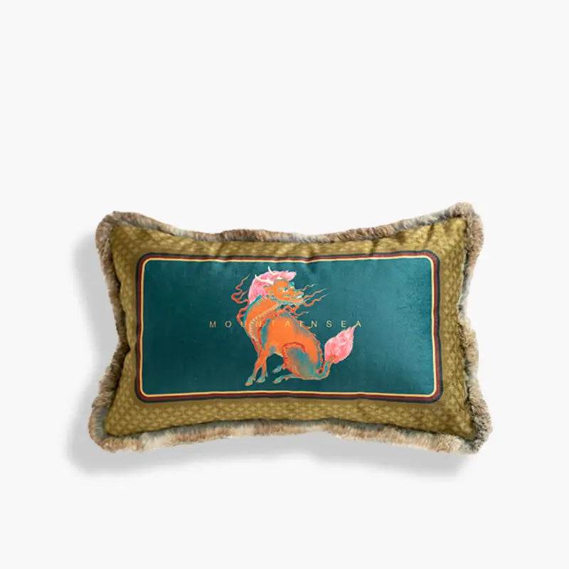 Chinoiserie Original Design Vintage Kylin Pattern Lumbar Pillow - SinoCultural -- WP017A01