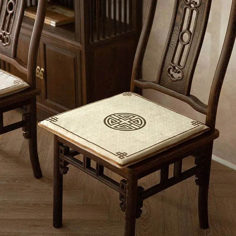 Chinoiserie Classical Sprout Yellow Short Plush Chair Cushion - SinoCultural -- SC018A38 -