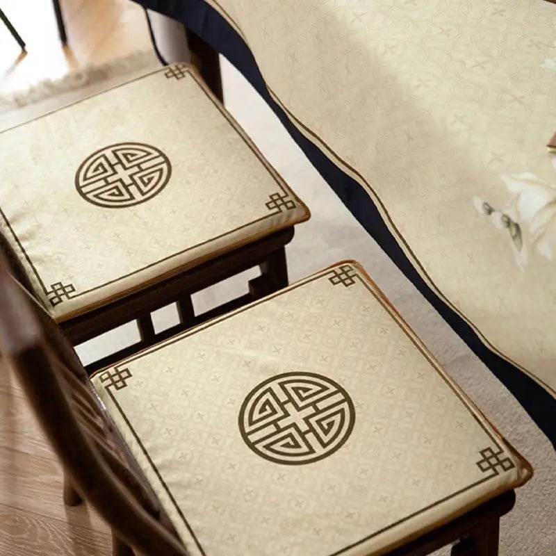Chinoiserie Classical Sprout Yellow Short Plush Chair Cushion - SinoCultural -- SC018A38 -