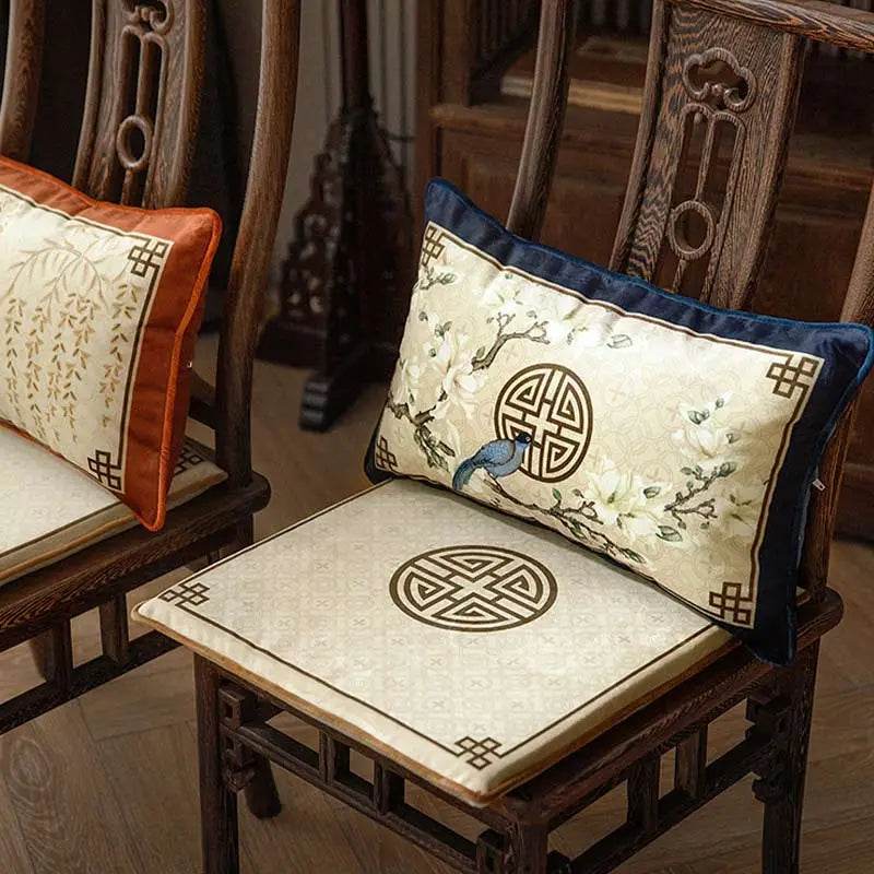 Chinoiserie Classical Sprout Yellow Short Plush Chair Cushion - SinoCultural -- SC018A38 -