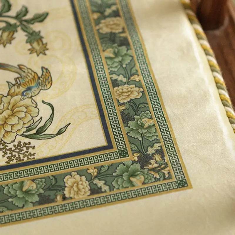 Chinoiserie Flowers and Birds Short Plush Green Chair Cushion - SinoCultural