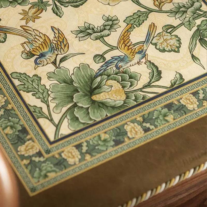 Chinoiserie Flowers and Birds Short Plush Green Chair Cushion - SinoCultural