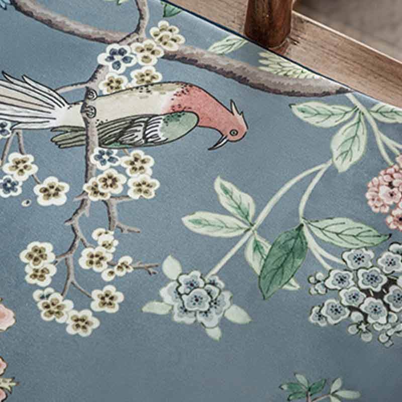 Chinoiserie Blue Floral Bird Pattern Short Plush Sofa Chair Cushion - SinoCultural -- SC024A38