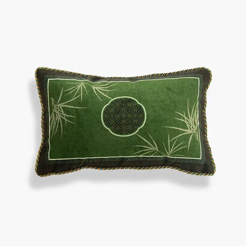 Chinoiserie Bamboo and Plum Blossoms Short Plush Green Chair Cushion - SinoCultural -- SC025A38 -