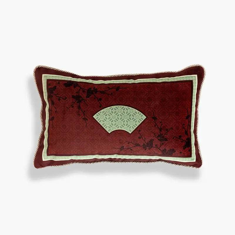 Chinoiserie Bamboo and Plum Blossoms Short Plush Green Chair Cushion - SinoCultural -- SC025A38 -