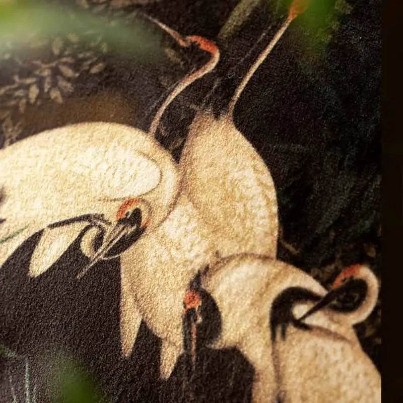 Chinoiserie White Crane Short Plush Lumbar Pillow - SinoCultural -- WP026A01