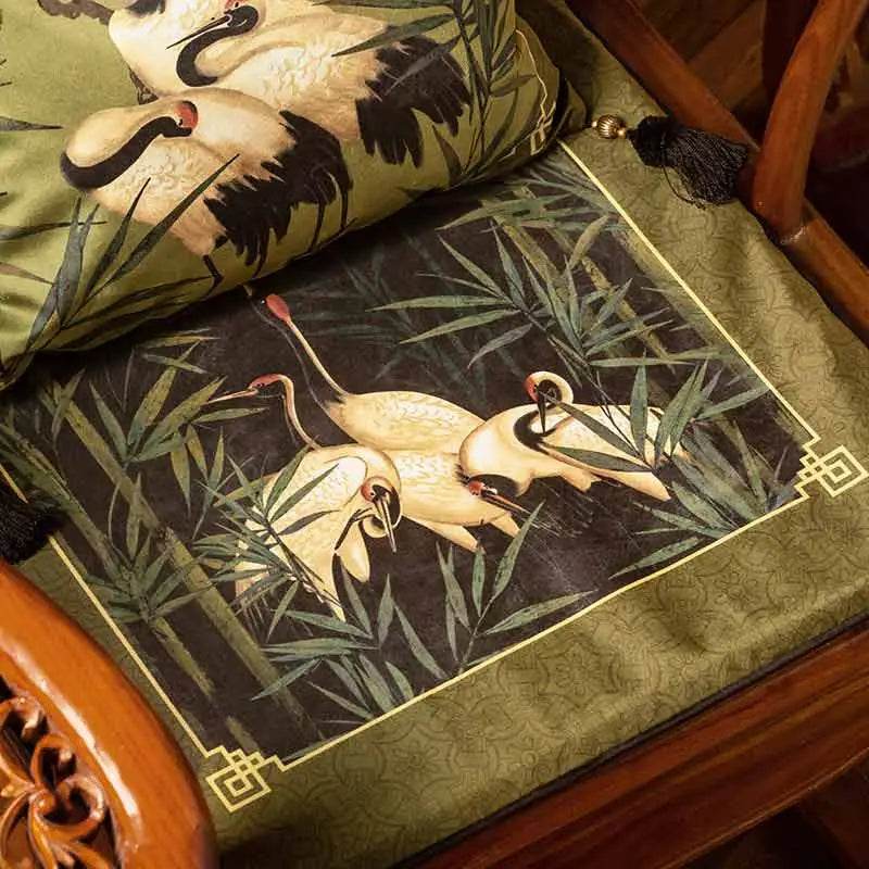Chinoiserie White Crane Short Plush Lumbar Pillow - SinoCultural -- WP026A01