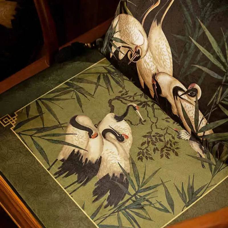 Chinoiserie White Crane Short Plush Lumbar Pillow - SinoCultural -- WP026A01