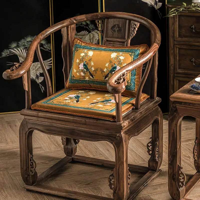 Chinoiserie Vintage Yellowish Brown Short Plush Lumbar Pillow - SinoCultural -- WP027A01