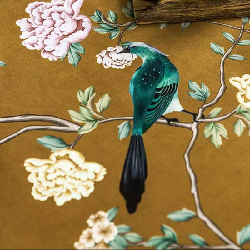 Chinoiserie Vintage Yellowish Brown Short Plush Lumbar Pillow - SinoCultural -- WP027A01