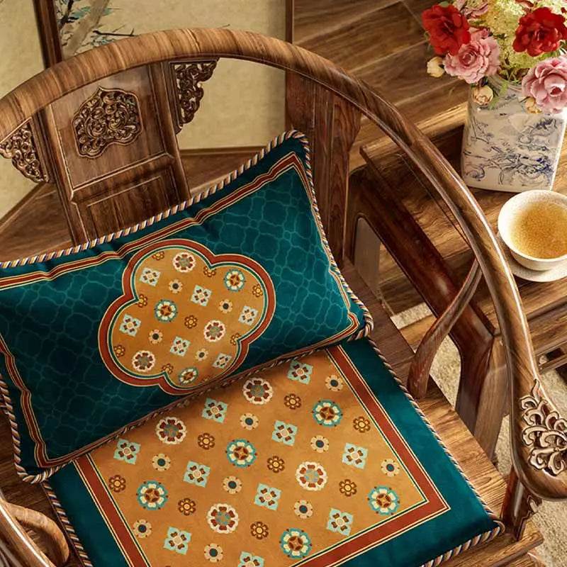 Chinoiserie Small Ball Pattern Short Plush Chair Cushion - SinoCultural -- SC028A38