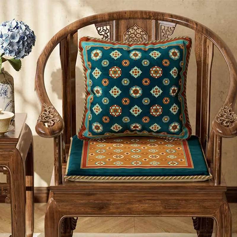 Chinoiserie Small Ball Pattern Short Plush Chair Cushion - SinoCultural -- SC028A38