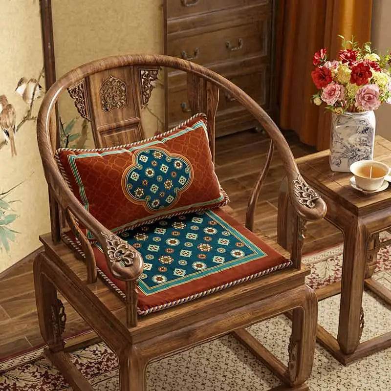 Chinoiserie Small Ball Pattern Short Plush Chair Cushion - SinoCultural -- SC028A38