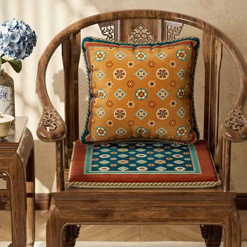 Chinoiserie Small Ball Pattern Short Plush Chair Cushion - SinoCultural -- SC028A38