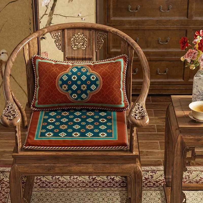 Chinoiserie Small Ball Pattern Short Plush Chair Cushion - SinoCultural -- SC028A38