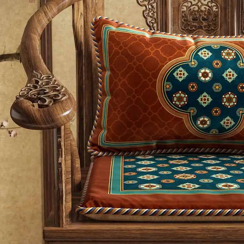 Chinoiserie Small Ball Pattern Short Plush Chair Cushion - SinoCultural -- SC028A38