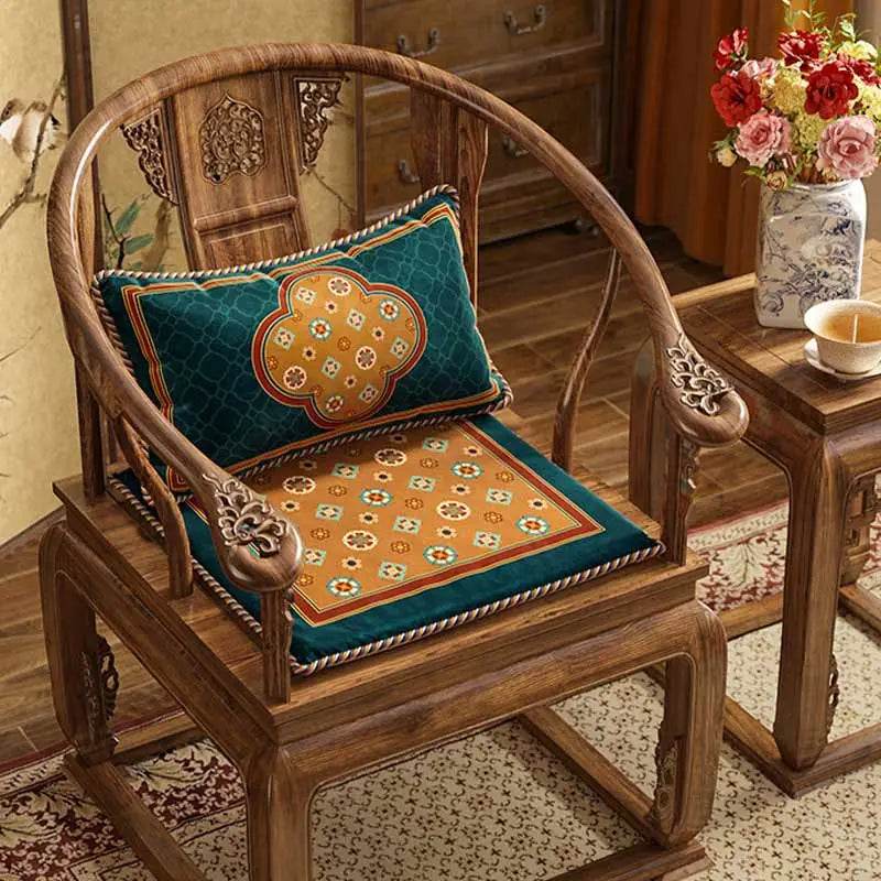 Chinoiserie Small Ball Pattern Short Plush Chair Cushion - SinoCultural -- SC028A38