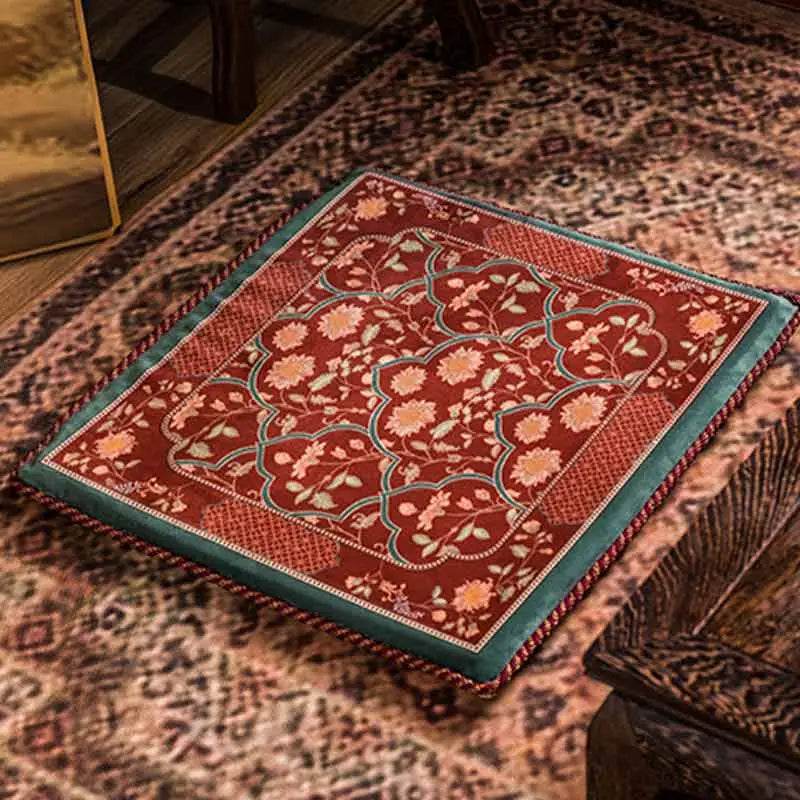 Chinoiserie Chrysanthemum Short Plush Red Chair Cushion - SinoCultural -- SC029B38