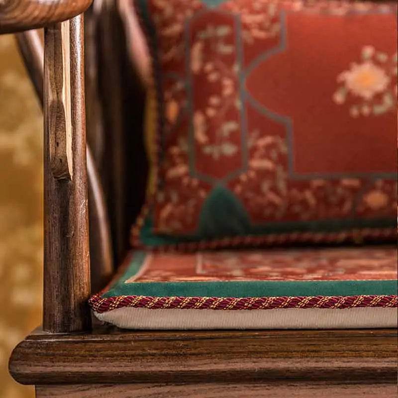 Chinoiserie Chrysanthemum Short Plush Red Chair Cushion - SinoCultural -- SC029B38
