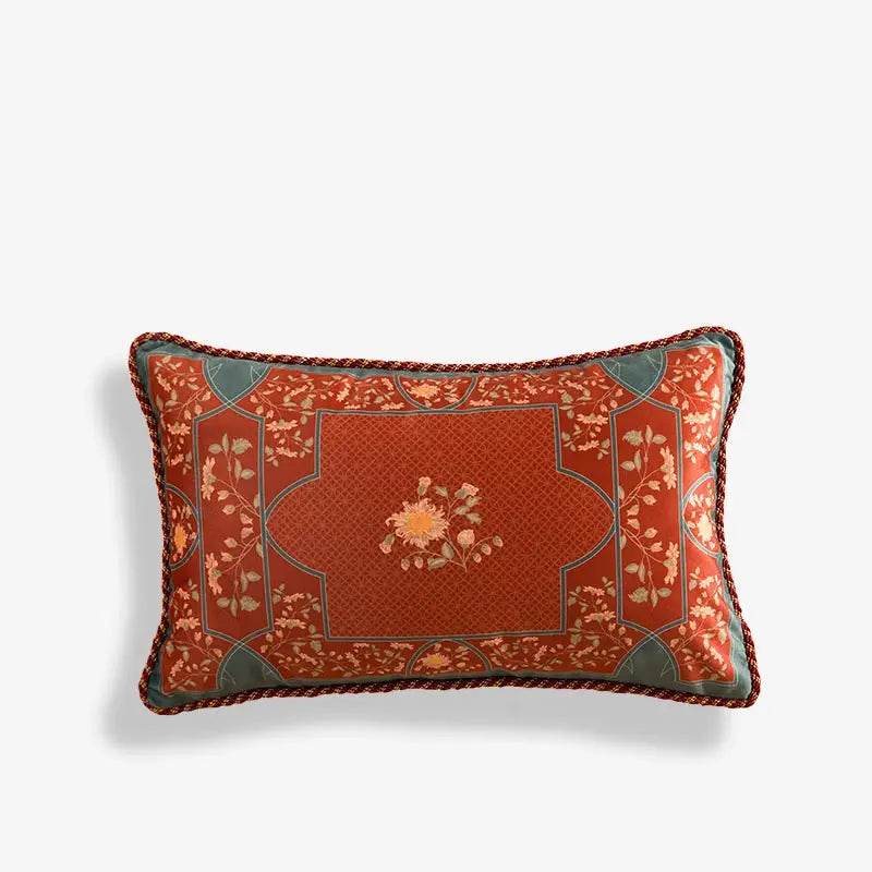 Chinoiserie Chrysanthemum Short Plush Red Chair Cushion - SinoCultural -- SC029B38