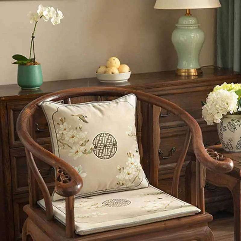 Chinoiserie Classical Windows Short Plush Chair Cushion - SinoCultural -- SC030A38 -