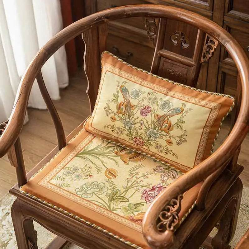 Chinoiserie Vintage Brown Peacock Short Plush Lumbar Pillow - SinoCultural -- WP032A01