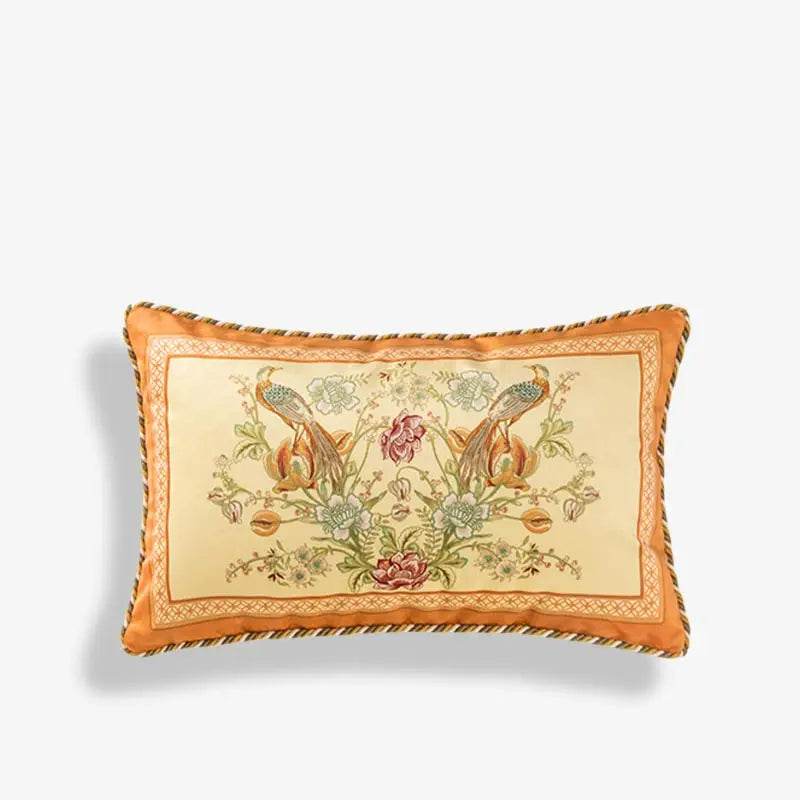 Chinoiserie Vintage Brown Peacock Short Plush Lumbar Pillow - SinoCultural -- WP032A01