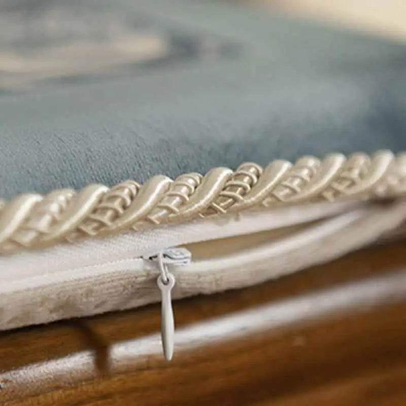 Chinoiserie Blue and White Porcelain Short Plush Chair Cushion - SinoCultural -- SC048A38