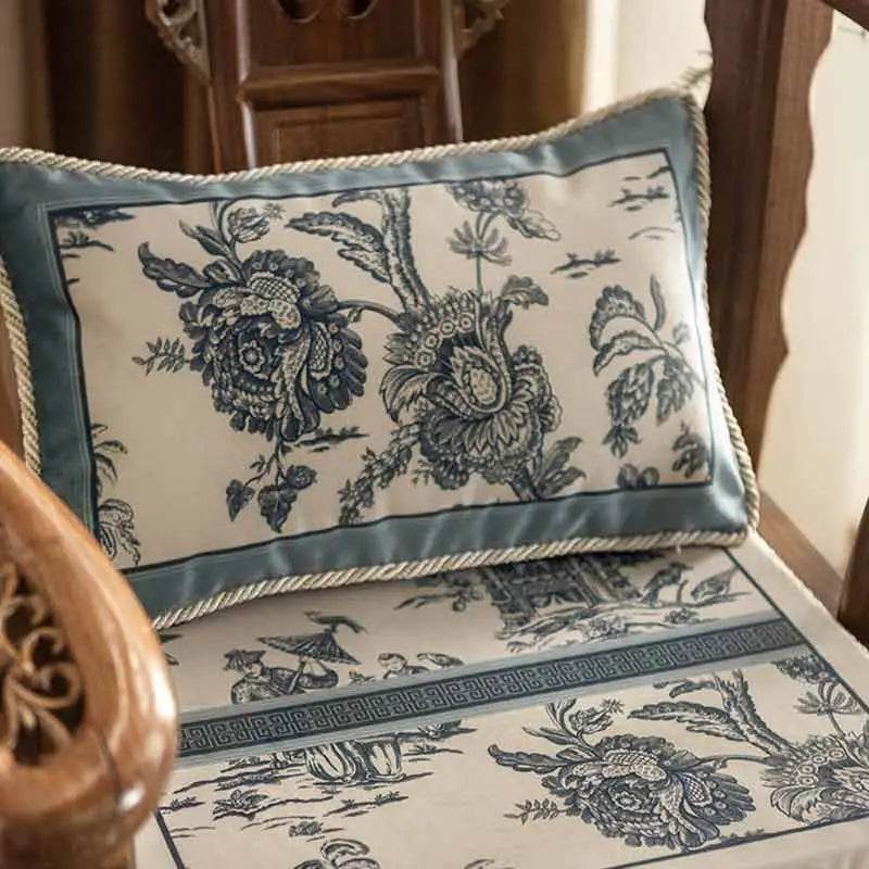 Chinoiserie Short Plush Lumbar Pillow Blue and White Whispers - SinoCultural -- WP048A01