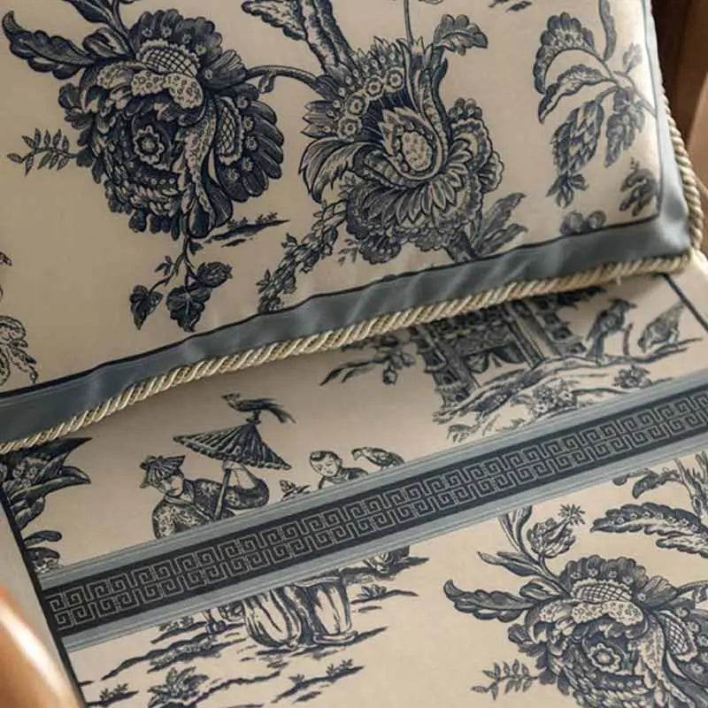 Chinoiserie Blue and White Porcelain Short Plush Chair Cushion - SinoCultural -- SC048A38
